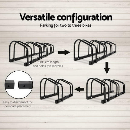 Weisshorn 5 Bike Stand Rack Bicycle Storage Floor Parking Holder Cycling Black.