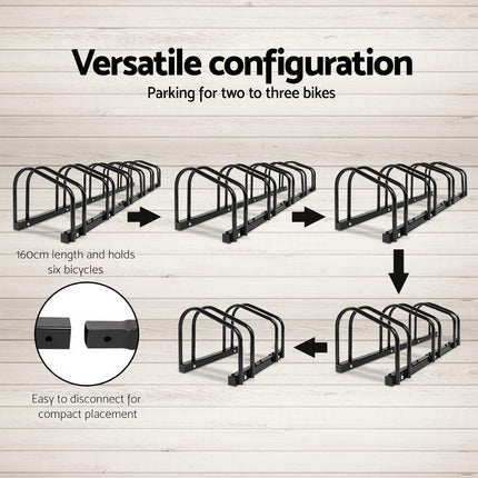 Weisshorn 6 Bike Stand Rack Bicycle Storage Floor Parking Holder Cycling Black.
