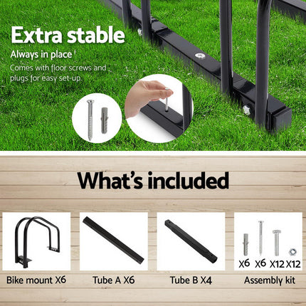 Weisshorn 6 Bike Stand Rack Bicycle Storage Floor Parking Holder Cycling Black.