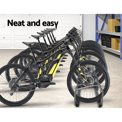 Weisshorn 6 Bike Stand Rack Bicycle Storage Floor Parking Holder Cycling Silver.