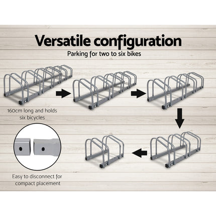 Weisshorn 6 Bike Stand Rack Bicycle Storage Floor Parking Holder Cycling Silver.