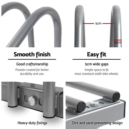 Weisshorn 6 Bike Stand Rack Bicycle Storage Floor Parking Holder Cycling Silver.