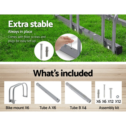 Weisshorn 6 Bike Stand Rack Bicycle Storage Floor Parking Holder Cycling Silver.