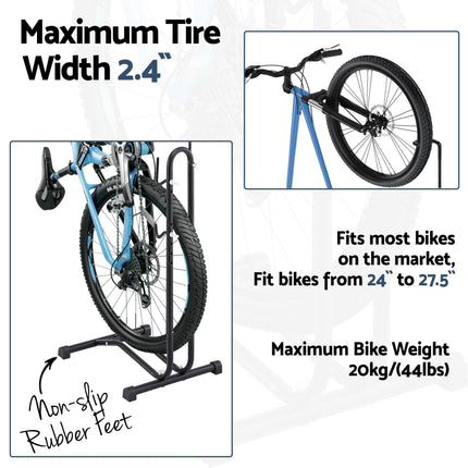 Weisshorn 4-in-1 Bike Parking Stand Vertical Floor Storage Rack for 24"-27.5" Bicycles, Adjustable Height Repair Maintenance Stand, Stable Indoor Garage Space Saver with Non-slip Rubber Feet.