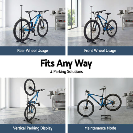 Weisshorn 4-in-1 Bike Parking Stand Vertical Floor Storage Rack for 24"-27.5" Bicycles, Adjustable Height Repair Maintenance Stand, Stable Indoor Garage Space Saver with Non-slip Rubber Feet.