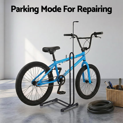 Weisshorn 4-in-1 Bike Parking Stand Vertical Floor Storage Rack for 24"-27.5" Bicycles, Adjustable Height Repair Maintenance Stand, Stable Indoor Garage Space Saver with Non-slip Rubber Feet.