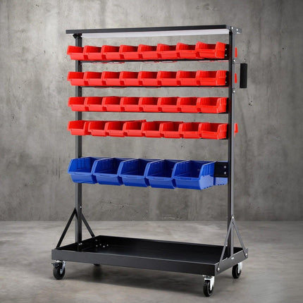 Giantz 74 Bins Storage Rack Double Sided Mobile Garage Workshop Tools Organizer.