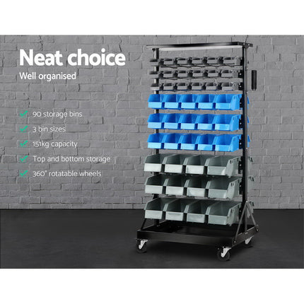 Giantz 90 Storage Bin Rack Stand Double-sided Wheels.