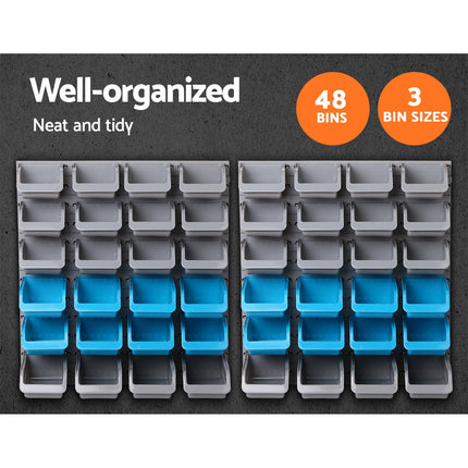 Giantz 48 Storage Bin Rack Wall Mounted Steel Board.