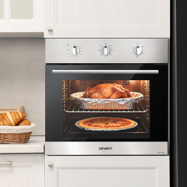 Devanti 60cm Electric Built In Wall Oven Stainless Steel 70L Silver.
