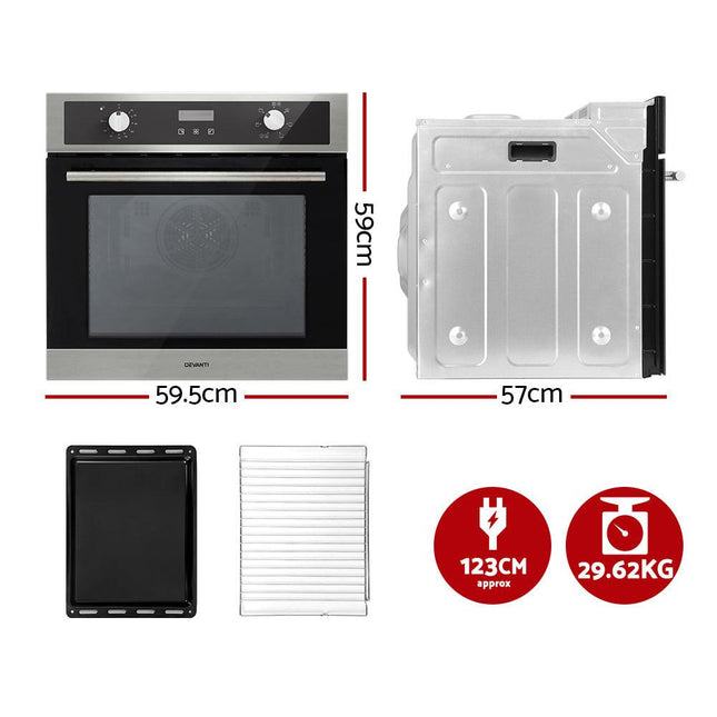 Devanti Electric Built In Wall Oven 80L Convection Grill Ovens Stainless Steel.