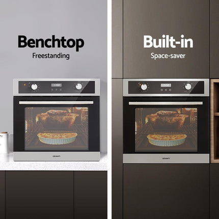 Devanti Electric Built In Wall Oven 80L Convection Grill Ovens Stainless Steel.