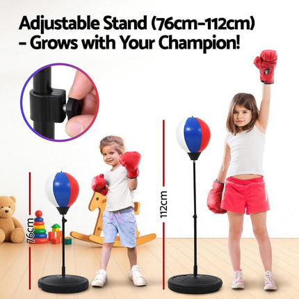 Everfit Kids Punching Bag Stand Set Adjustable 76-112cm with Gloves & Pump.