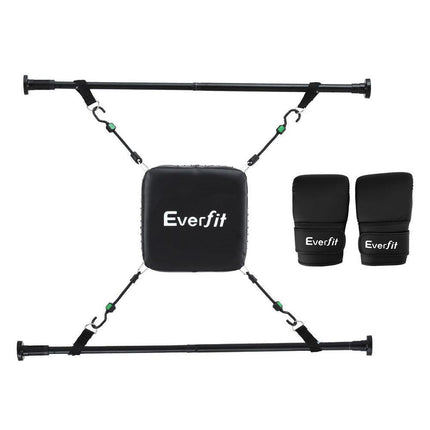 Everfit Doorway Punching Bag Adjustable Apartment Friendly with Boxing Gloves Black.