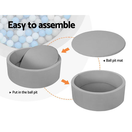 Keezi Kids Ball Pit 90x30cm Ocean Foam Play Pool Barrier Toys Children Grey.