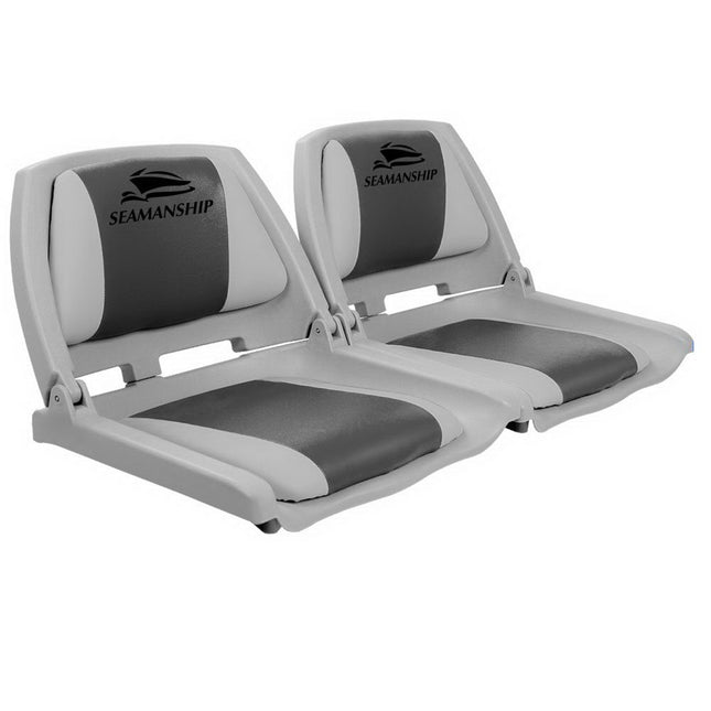 Seamanship 2X Folding Boat Seats Marine Seat Swivel Low Back 4cm Padding Grey.