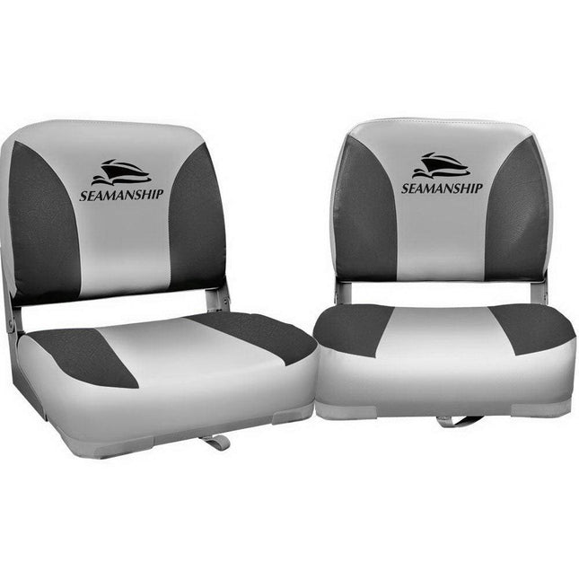 Seamanship 2X Folding Boat Seats Marine Swivel Low Back 13cm Padding Charcoal.