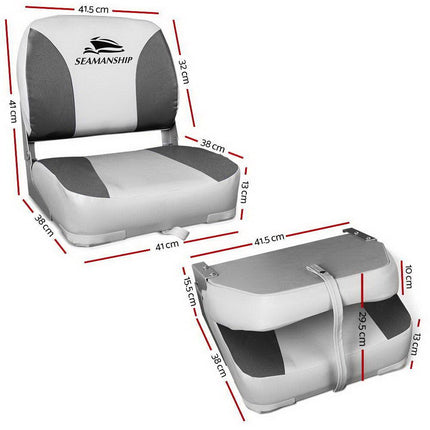Seamanship 2X Folding Boat Seats Marine Swivel Low Back 13cm Padding Charcoal.