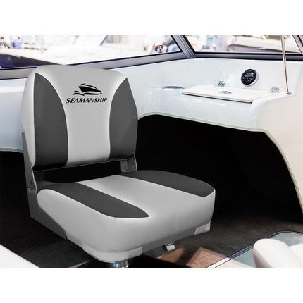 Seamanship 2X Folding Boat Seats Marine Swivel Low Back 13cm Padding Charcoal.