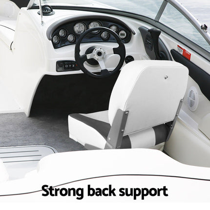 Seamanship 2X Folding Boat Seats with 2X Adjustable Pedestals 55–75cm Marine Swivel Low Back 13cm Padding Charcoal.