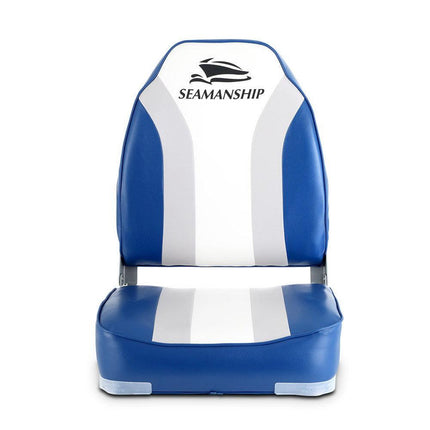Seamanship 2X Folding Boat Seats Marine Seat Swivel High Back 12cm Padding Blue.