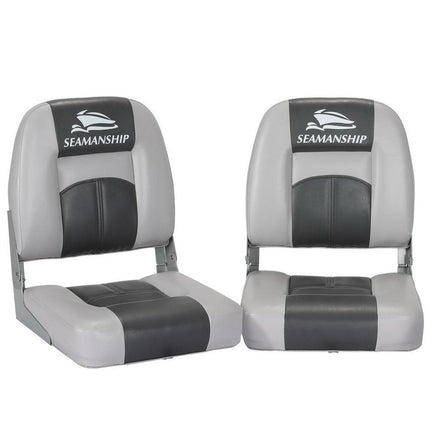 Seamanship 2X Folding Boat Seats Marine Swivel Low Back 10cm Padding Charcoal.