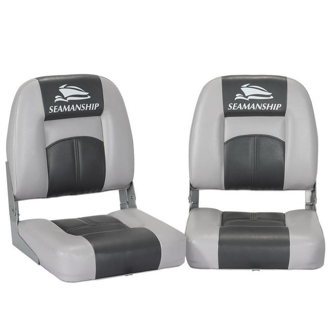Seamanship 2X Folding Boat Seats Marine Swivel Low Back 10cm Padding Charcoal.