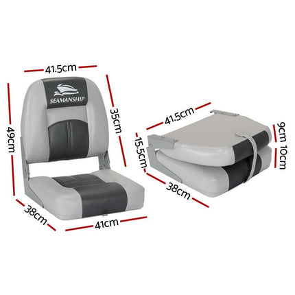 Seamanship 2X Folding Boat Seats Marine Swivel Low Back 10cm Padding Charcoal.