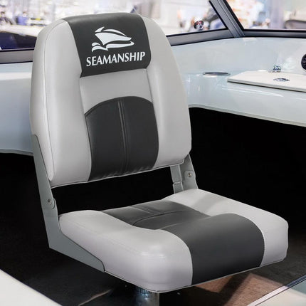 Seamanship 2X Folding Boat Seats Marine Swivel Low Back 10cm Padding Charcoal.