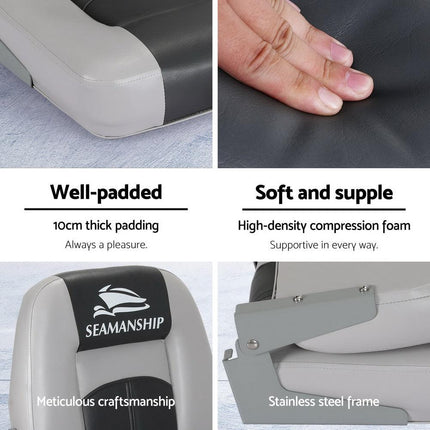 Seamanship 2X Folding Boat Seats Marine Swivel Low Back 10cm Padding Charcoal.