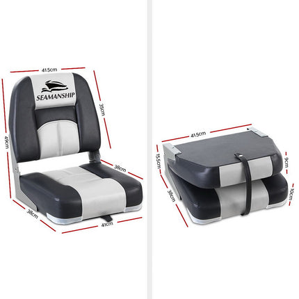 Seamanship 2X Folding Boat Seats Marine Seat Swivel Low Back 10cm Padding Grey.