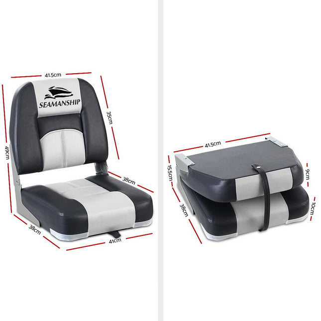 Seamanship 2X Folding Boat Seats Marine Seat Swivel Low Back 10cm Padding Grey.