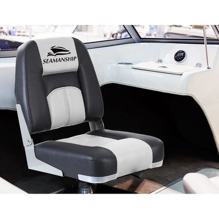 Seamanship 2X Folding Boat Seats Marine Seat Swivel Low Back 10cm Padding Grey.