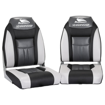 Seamanship 2X Folding Boat Seats Marine Seat Swivel High Back 12cm Padding Black.