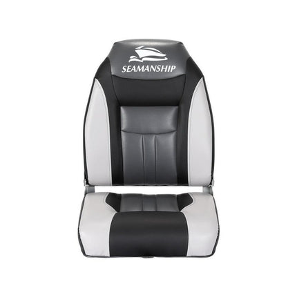 Seamanship 2X Folding Boat Seats Marine Seat Swivel High Back 12cm Padding Black.