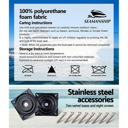 Seamanship 2X Folding Boat Seats Marine Seat Swivel High Back 12cm Padding Black.
