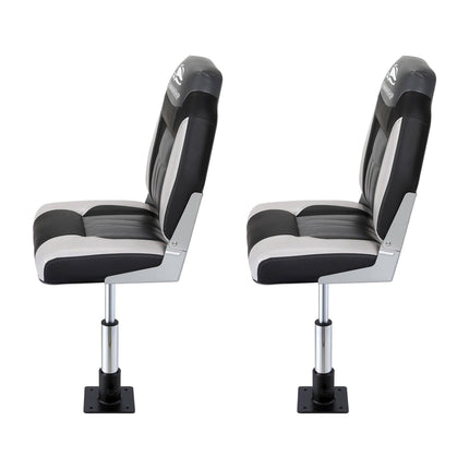 Seamanship 2X Folding Boat Seats with 2X Adjustable Pedestals 34–46cm Marine Seat Swivel High Back 12cm Padding Black.