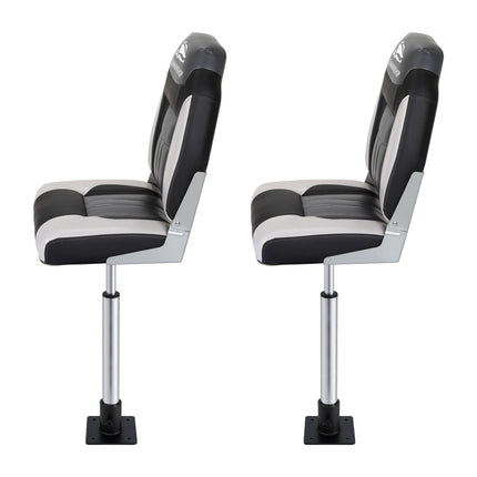 Seamanship 2X Folding Boat Seats with 2X Adjustable Pedestals 55–75cm Marine Seat Swivel High Back 12cm Padding Black.