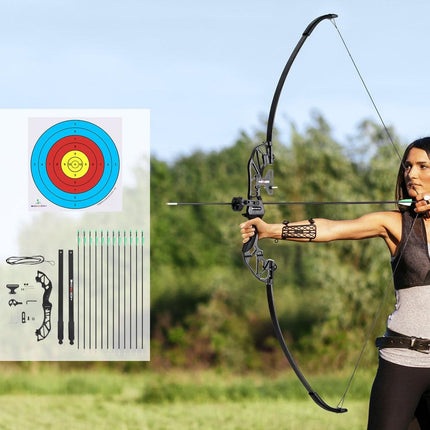 Everfit 55lbs Bow Arrow Set Recurve Takedown Archery Hunting for Beginner Green.