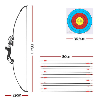 Everfit 55lbs Bow Arrow Set Recurve Takedown Archery Hunting for Beginner Red.