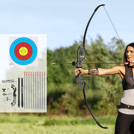 Everfit 55lbs Bow Arrow Set Recurve Takedown Archery Hunting for Beginner Red.
