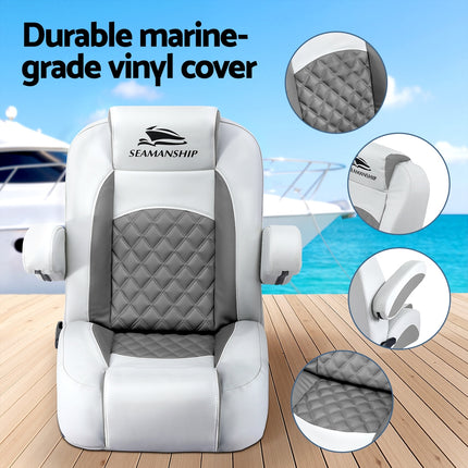 Seamanship Reclining Captain Boat Seat 90°-155° Recline, 19cm Thick Cushion.