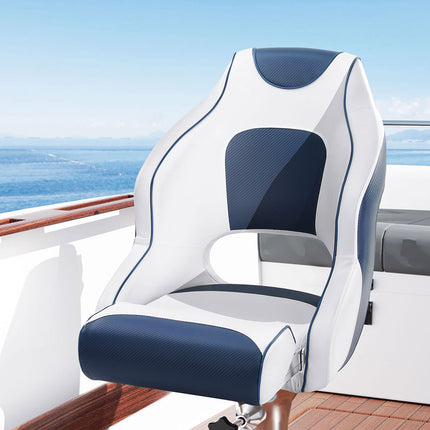 Seamanship Captain Bucket Boat Seats Flip Up Bolster Swivel 15cm Padding Blue.