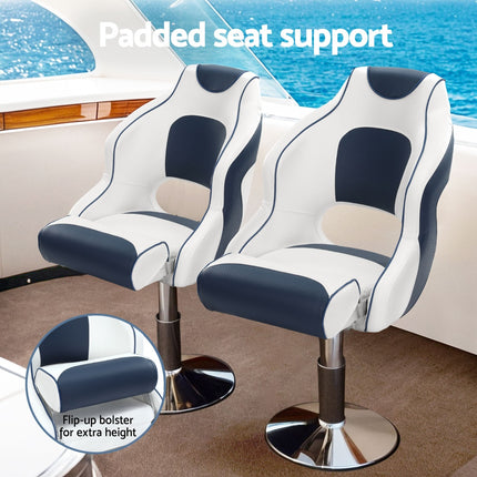 Seamanship Captain Bucket Boat Seats Flip Up Bolster Swivel 15cm Padding Blue.