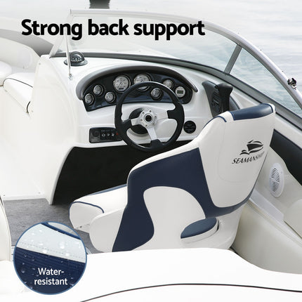 Seamanship Captain Bucket Boat Seats Flip Up Bolster Swivel 15cm Padding Blue.