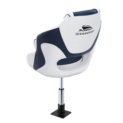 Seamanship Captain Bucket Boat Seats Flip Up Bolster Swivel 15cm Padding with Adjustable Pedestals 34–46cm Blue.