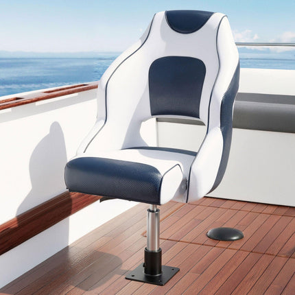 Seamanship Captain Bucket Boat Seats Flip Up Bolster Swivel 15cm Padding with Adjustable Pedestals 34–46cm Blue.