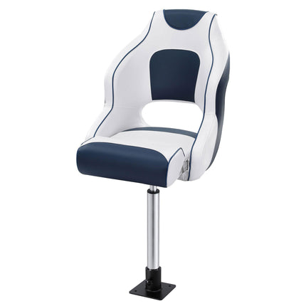 Seamanship Captain Bucket Boat Seats Flip Up Bolster Swivel 15cm Padding with Adjustable Pedestals 55–75cm Blue.