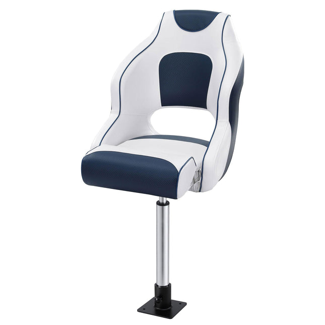 Seamanship Captain Bucket Boat Seats Flip Up Bolster Swivel 15cm Padding with Adjustable Pedestals 55–75cm Blue.