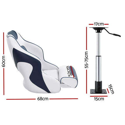 Seamanship Captain Bucket Boat Seats Flip Up Bolster Swivel 15cm Padding with Adjustable Pedestals 55–75cm Blue.